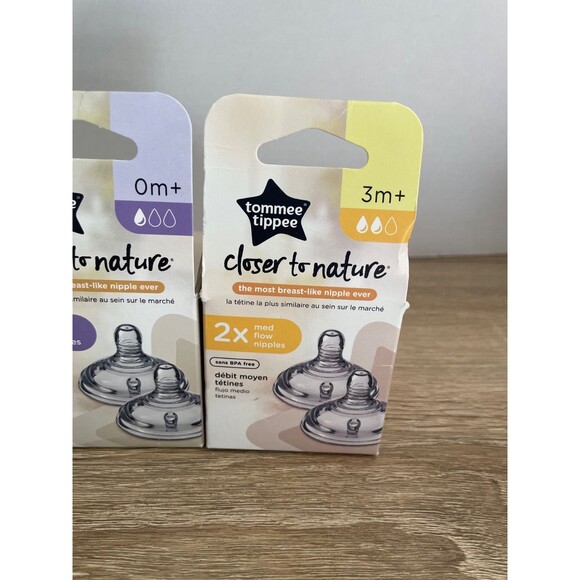Three Pack of Tommee Tippee Closer to Nature Baby Bottle Nipples 3m+ & 0m+ - Picture 4 of 12